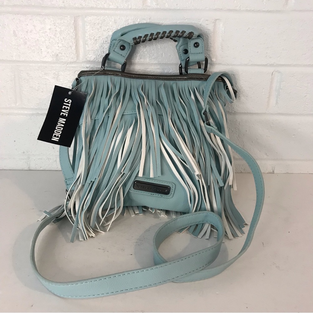 Steve Madden Blue Fringed Crossbody Bag Purse Handbag Faux Leather New